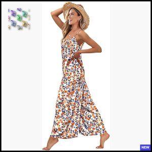 Boho Floral Jumpsuit Wide Leg Romper Casual Vacation Outfit with Pockets